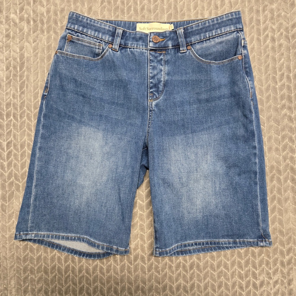 Soft Surroundings Womens Medium Wash Denim Bermuda Shorts Size M Blue 2EE35
